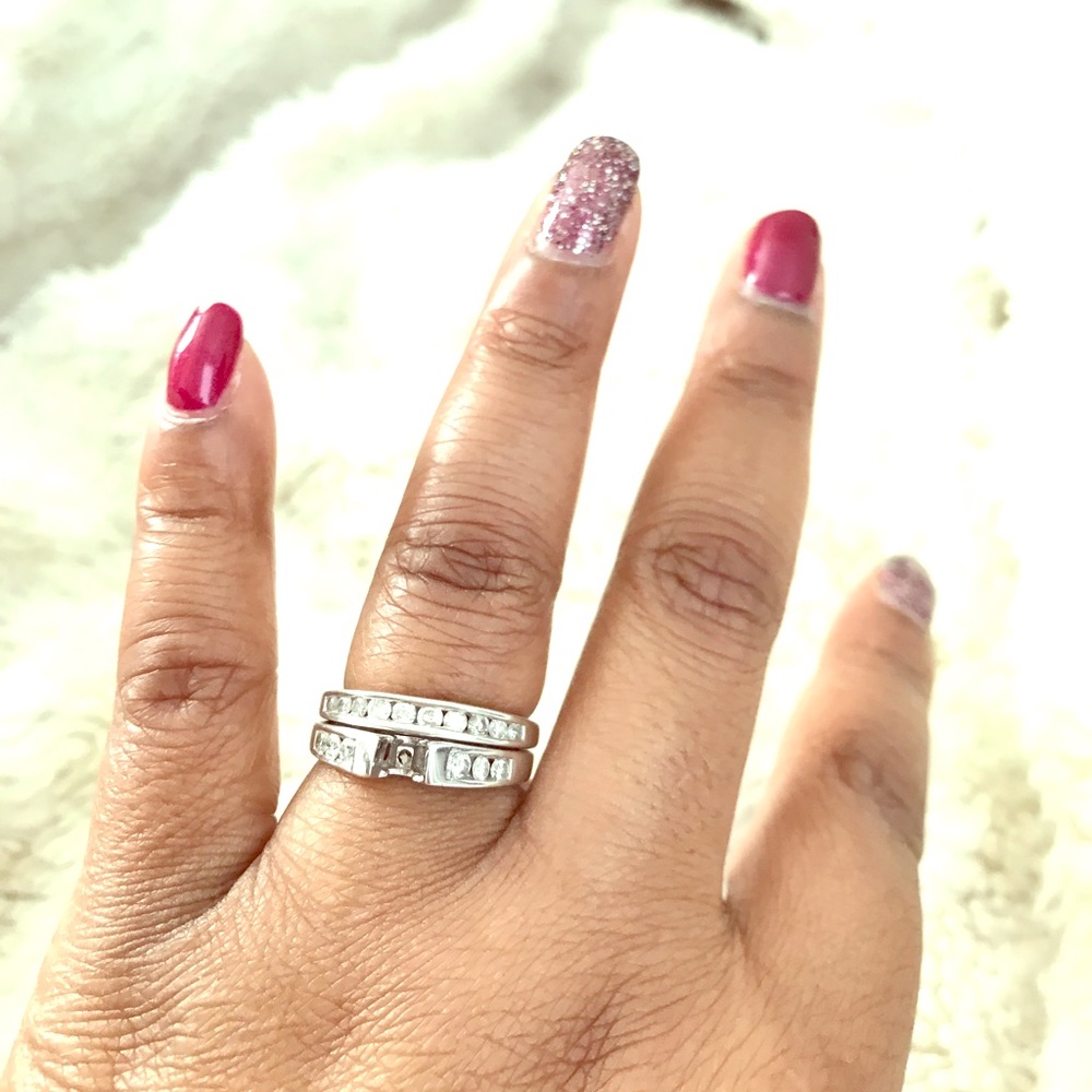 1 and 1/2 ct wedding band set minus center stone